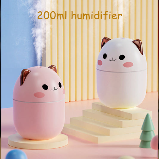 Humidificador de aire con diseño de gato, ultra silencioso, USB, para oficina, hogar, dormitorio, coche, aromaterapia, purificador de aire con LED, pulverizador de niebla fría.